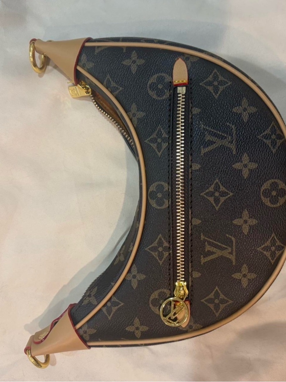 Brown Monogram Crescent Shoulder Bag